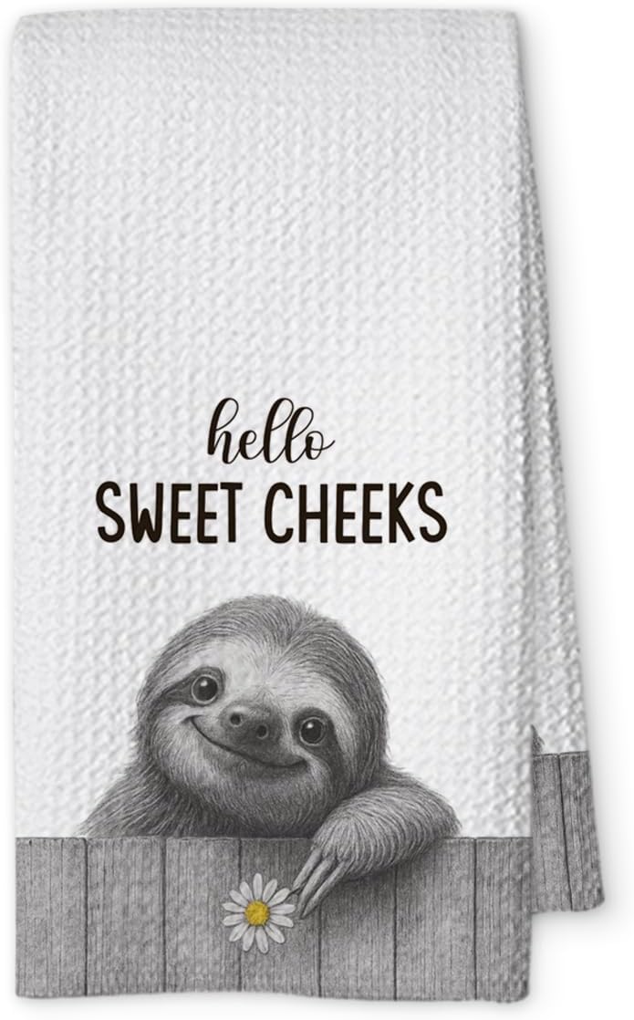 Threegoat Funny Cute Sloth Hand Towels for Bathroom,Hello Sweet Cheeks Sloth Gifts for Women, 1 PCS pet Decor Kitchen Towels,Cute Animal,Pet Owners Housewarming - B06 - Image 1